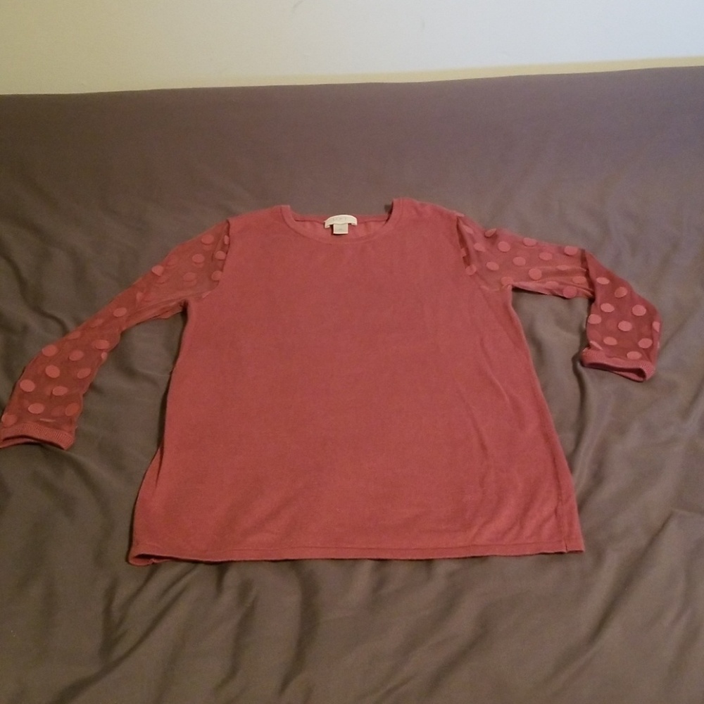 Loft Outlet sweater sz XS sheer sleeve polka dots